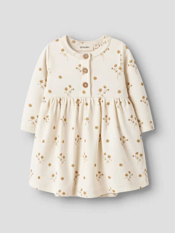 Lil' Atelier - NbfLayo - Pitk&auml;hihainen bodymekko, Coconut milk / Flower yellow